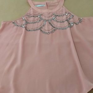 Top color/old pale rose 200% poly shell hand stitch bead & sequin sz/xl